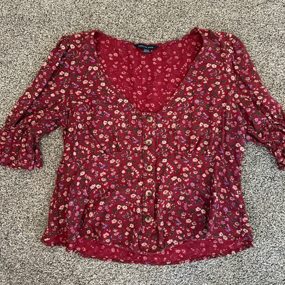 Burgundy colored floral, American Eagle blouse